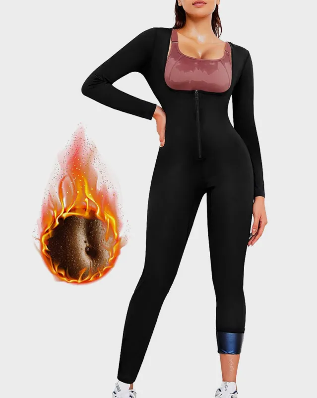 Open Bust Front Zipper Full Body Sauna Jumpsuit sold by She Curve