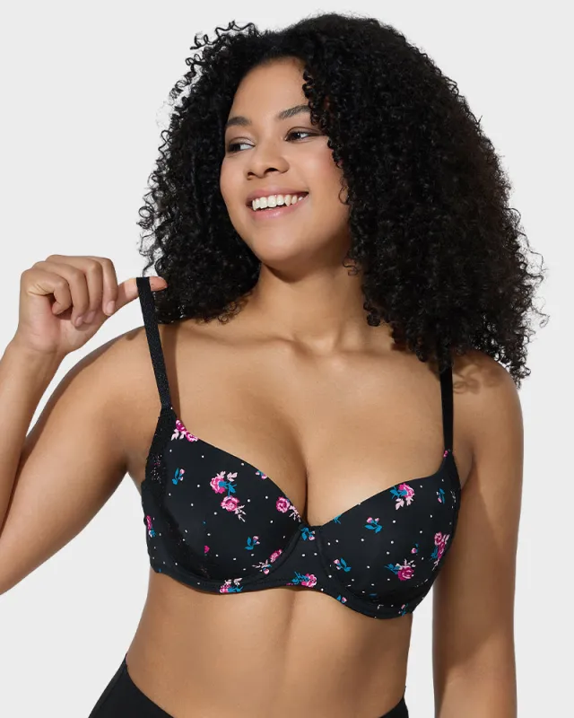 Deep V Lace Trim Full Coverage Push Up Bra sold by She Curve