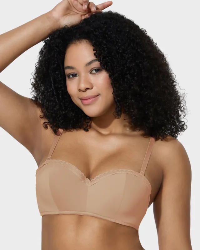 Lace Trim Molded Cup Underwire Bra with Removable Straps sold by She Curve