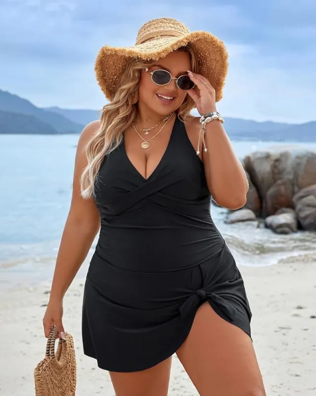 Plus Size One Piece Swim Dress Swimsuit Tummy Control Bathing Suits made by She Curve