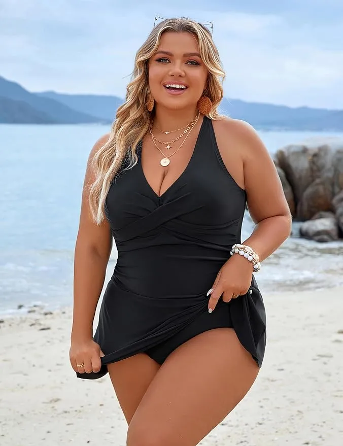 Plus Size One Piece Swim Dress Swimsuit Tummy Control Bathing Suits sold by She Curve product image thumbnail 4