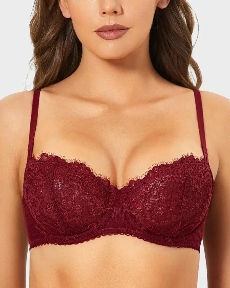 Sheer Lace Unlined Push-Up Balconette Bra sold by She Curve product image thumbnail 3