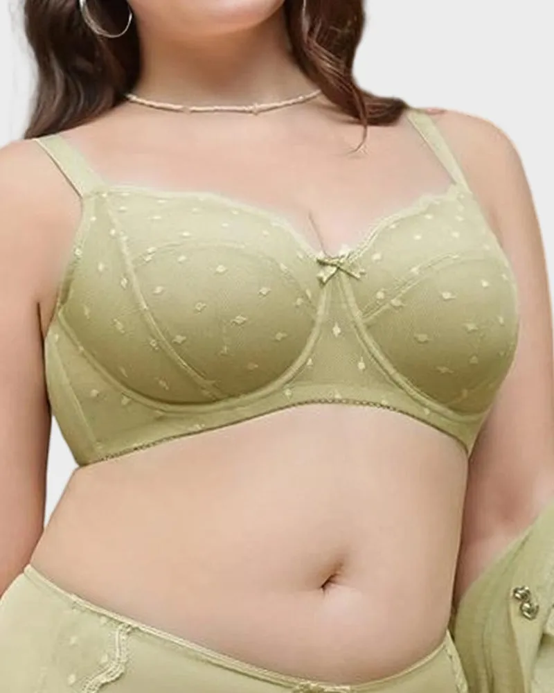 Polka Dot Lace Full-Coverage Minimizer Bra sold by She Curve