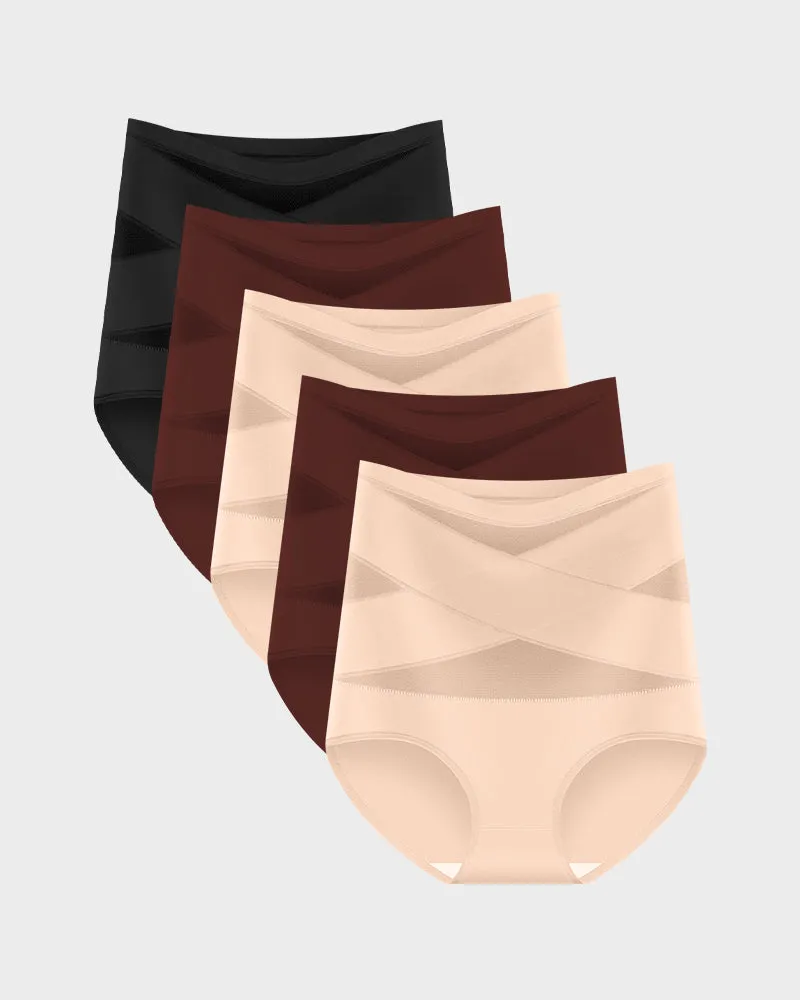 Plus-Size High-Waist Cross Tummy Control Panties (5 Pack) sold by She Curve