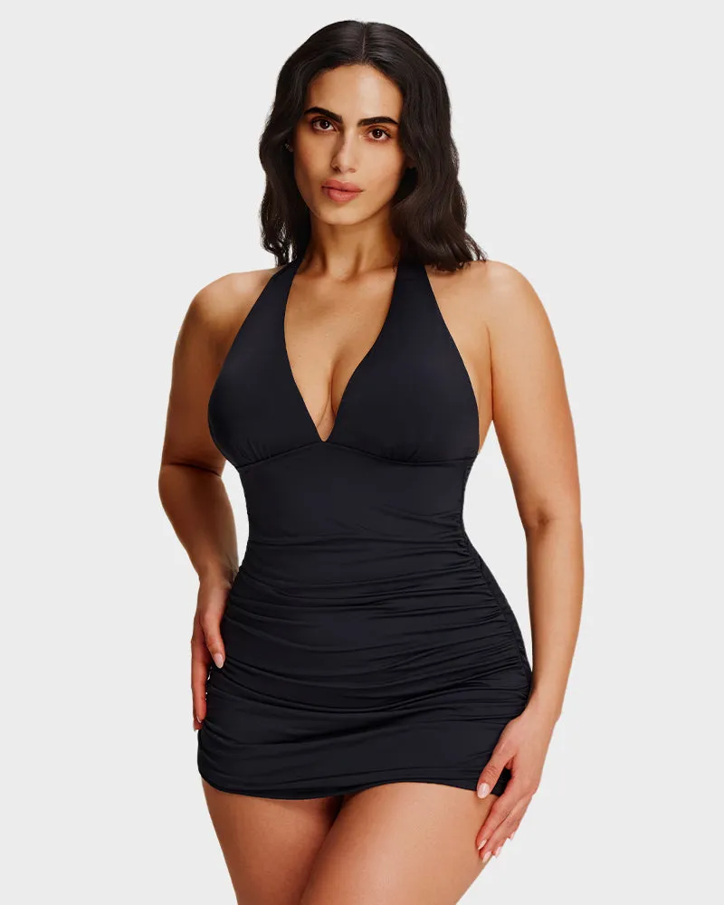 SculptSkin™ BackStage Halter V-Neck Swim Dress sold by She Curve product image thumbnail 5