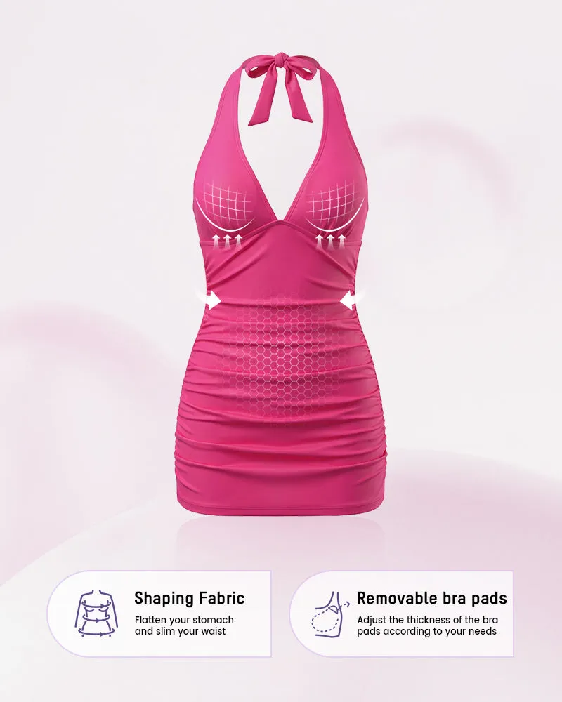 SculptSkin™ BackStage Halter V-Neck Swim Dress sold by She Curve product image thumbnail 2