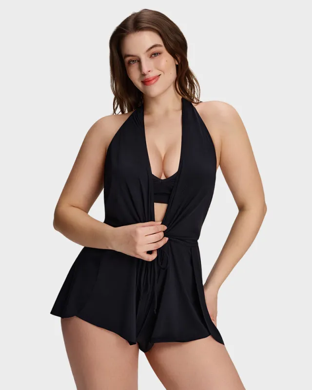 SculptSkin™ AirLift Halter V-Neck Swim Romper made by She Curve