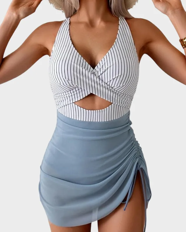 Mesh Cutout Tummy Control One-Piece Swimdress made by She Curve
