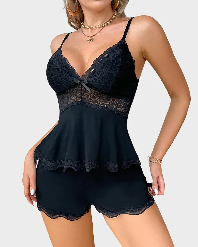 Silky Lace Flowy Cami & Shorts Set sold by She Curve product image thumbnail 3