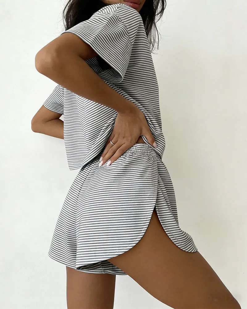 Women Striped Crop Pajama Loungewear Set sold by She Curve product image thumbnail 3