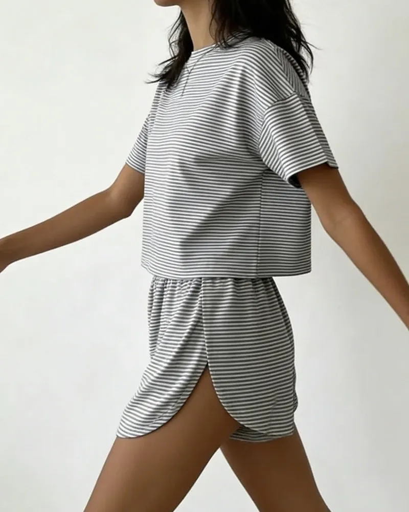 Women Striped Crop Pajama Loungewear Set sold by She Curve product image thumbnail 2