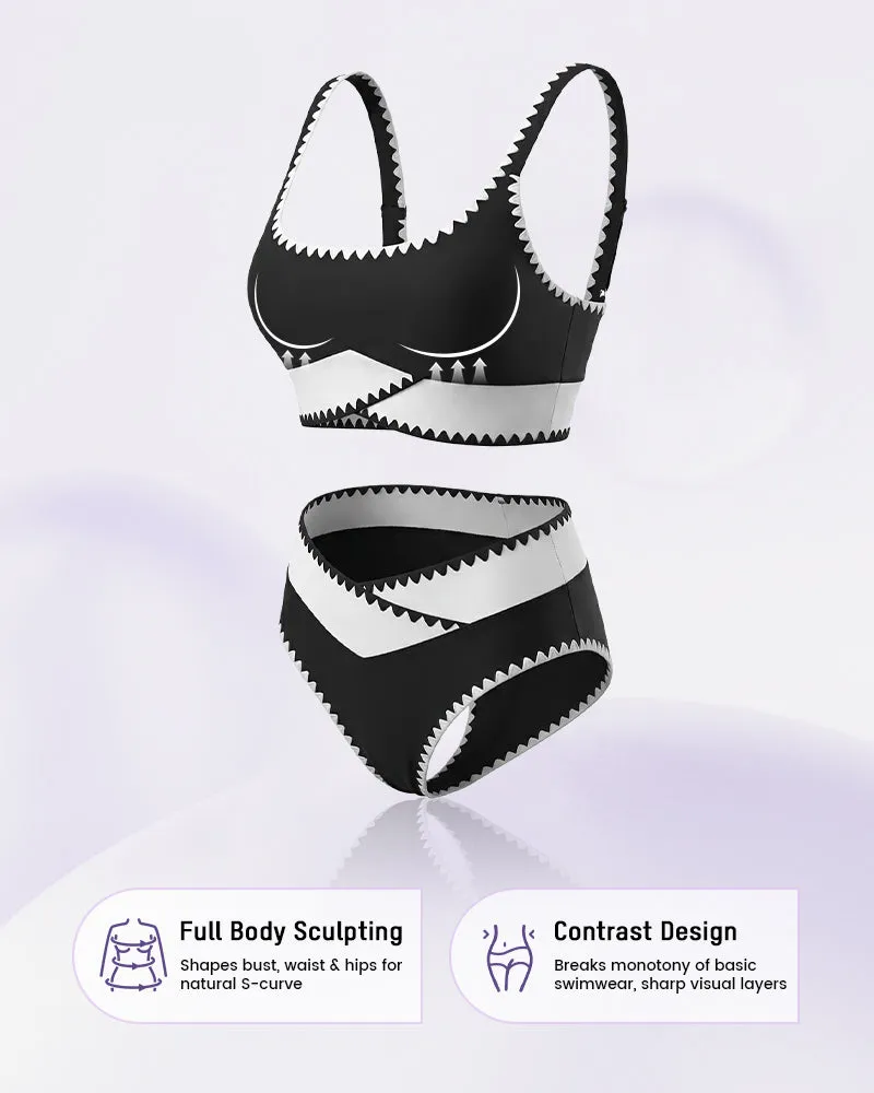 Slimming High Waisted Color Block Bikini Set sold by She Curve product image thumbnail 2