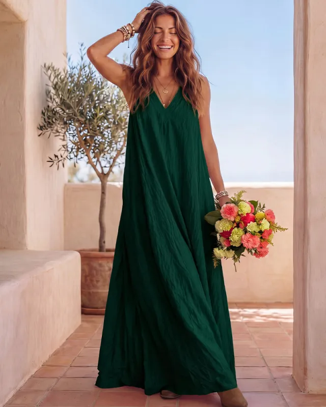 Flowy Boho V-Neck Halter Maxi Dress made by She Curve