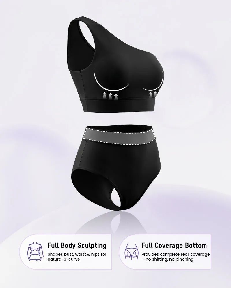 High-Waist One-Shoulder Tummy Control Bikini Set sold by She Curve product image thumbnail 2