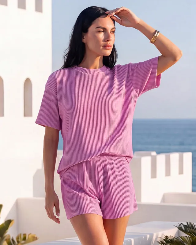 Ribbed Summer Lounge Two-Piece Set made by She Curve