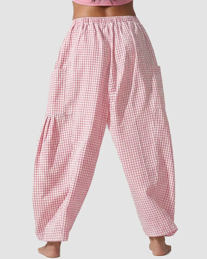 Plaid Wide-Leg Elastic Waist Pants sold by She Curve product image thumbnail 3