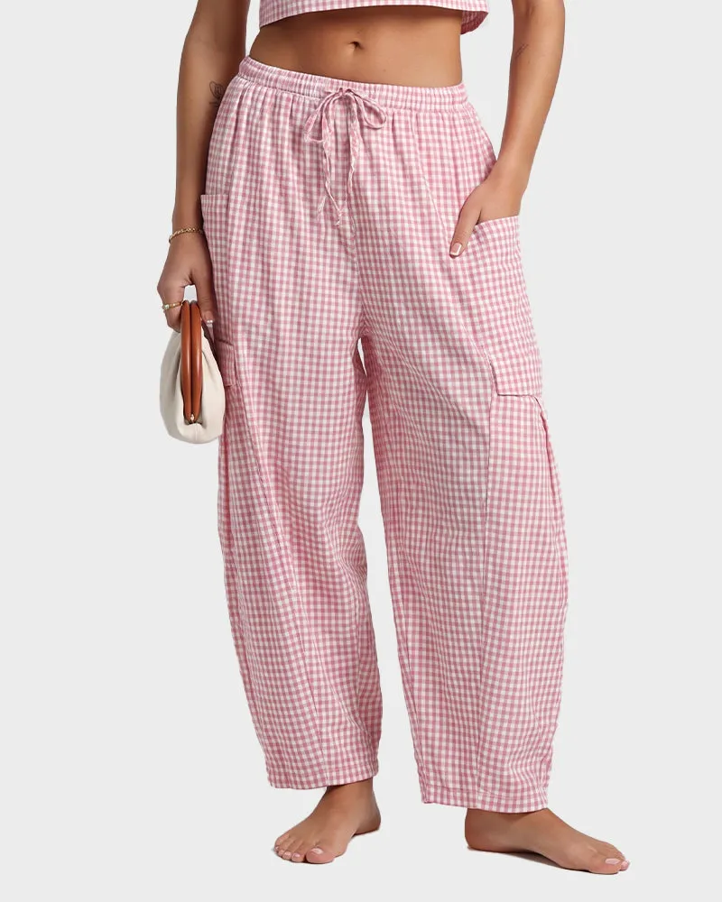 Plaid Wide-Leg Elastic Waist Pants sold by She Curve