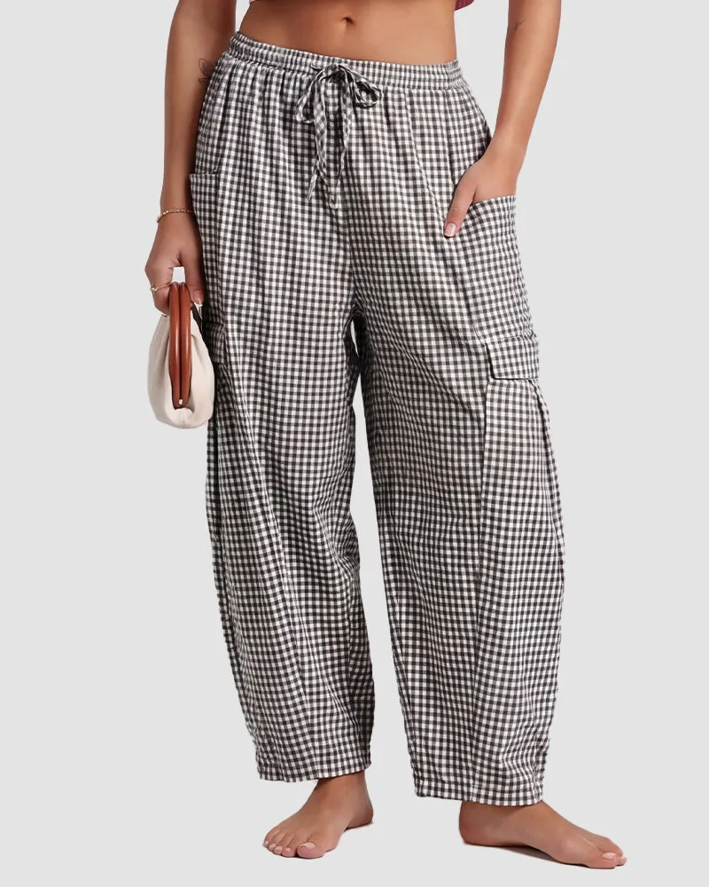 Plaid Wide-Leg Elastic Waist Pants sold by She Curve product image thumbnail 4