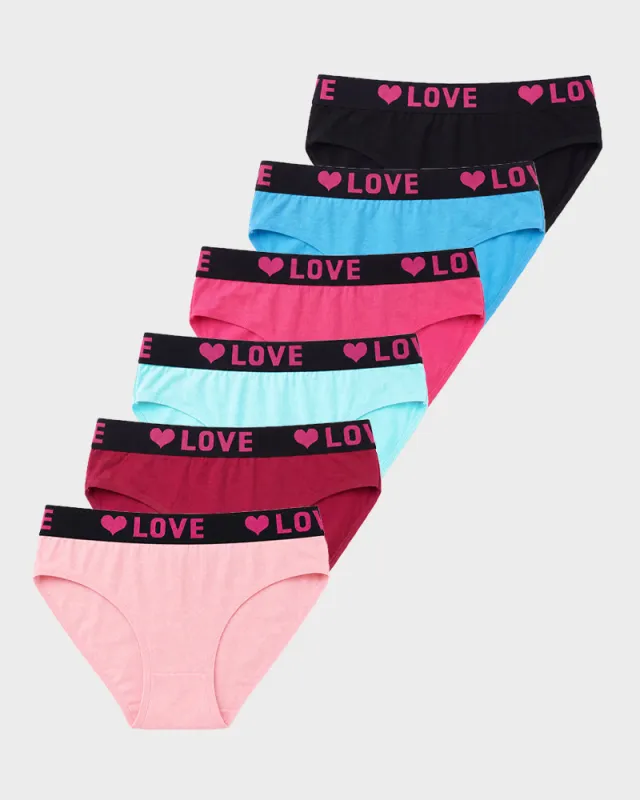 6 Pack LOVE Print Cotton Bikini Panties made by She Curve