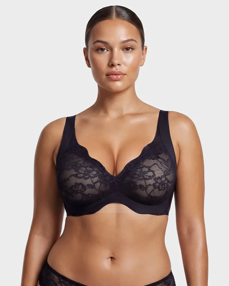 Wireless Lace Full Coverage Minimizer Bra sold by She Curve