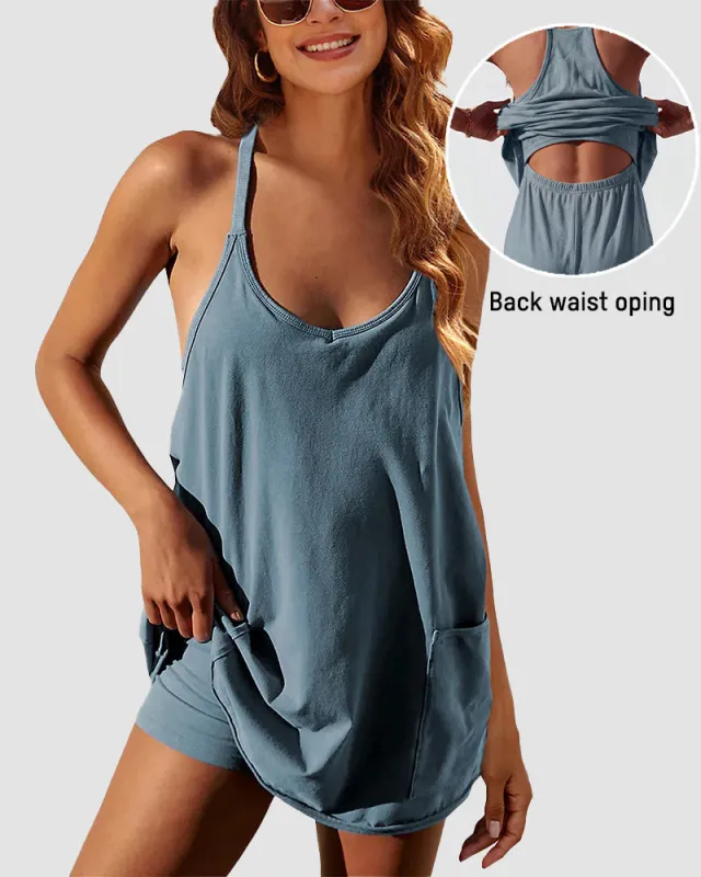 Adjustable Strap Active Mini Dress with Built-In Shorts & Pockets made by She Curve