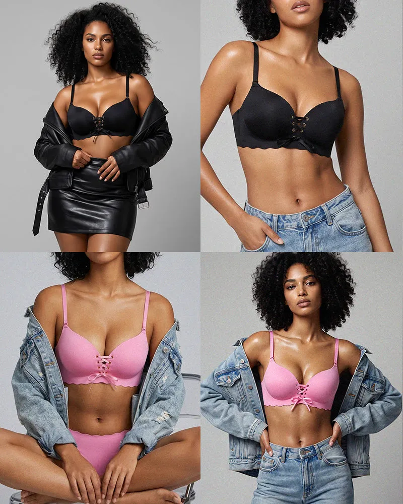 Wireless Front Lace-Up Push-Up Bra sold by She Curve product image thumbnail 4