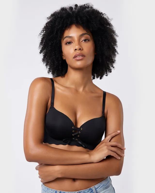 Wireless Front Lace-Up Push-Up Bra made by She Curve