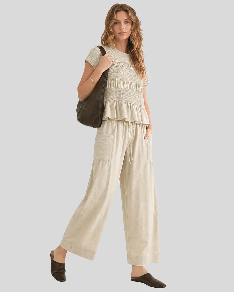 Cotton Smocked Top & Wide-Leg Pants Set with Pockets sold by She Curve product image thumbnail 2