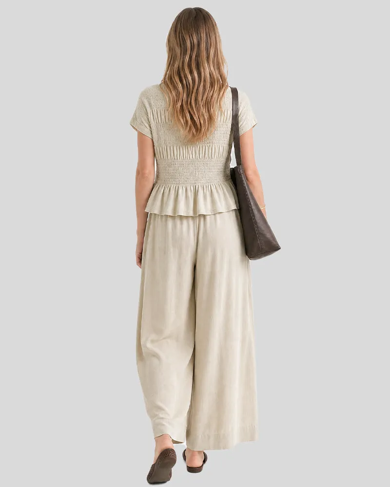 Cotton Smocked Top & Wide-Leg Pants Set with Pockets sold by She Curve product image thumbnail 3