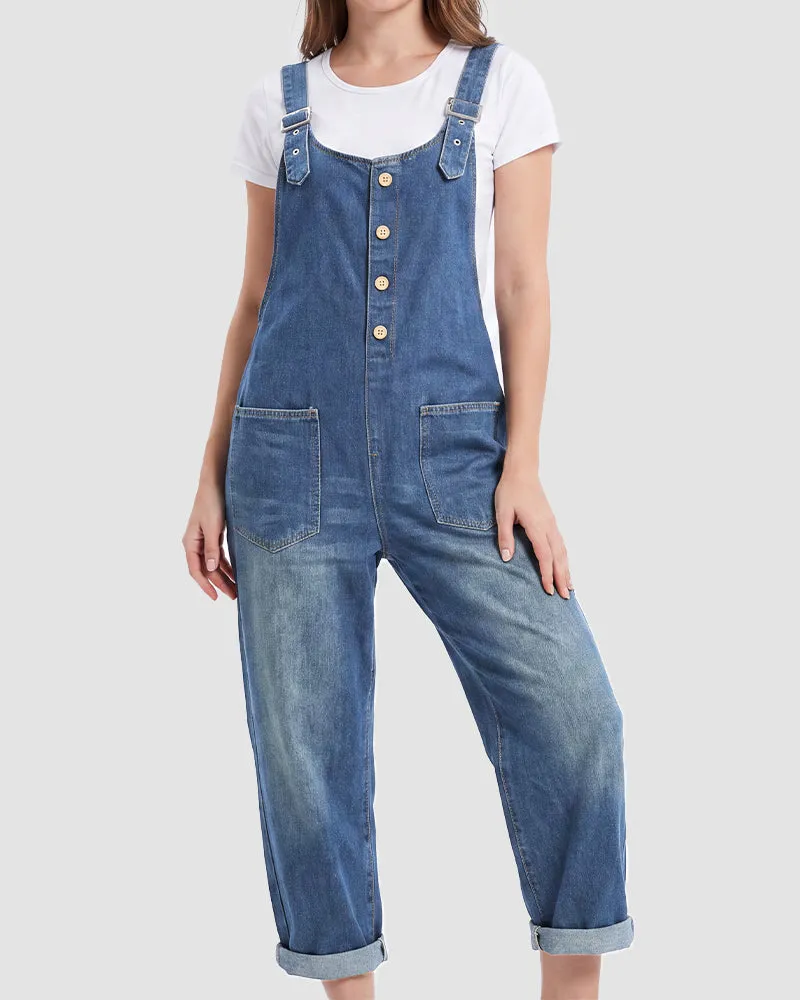Vintage Button-Front Denim Bib Overalls sold by She Curve product image thumbnail 4