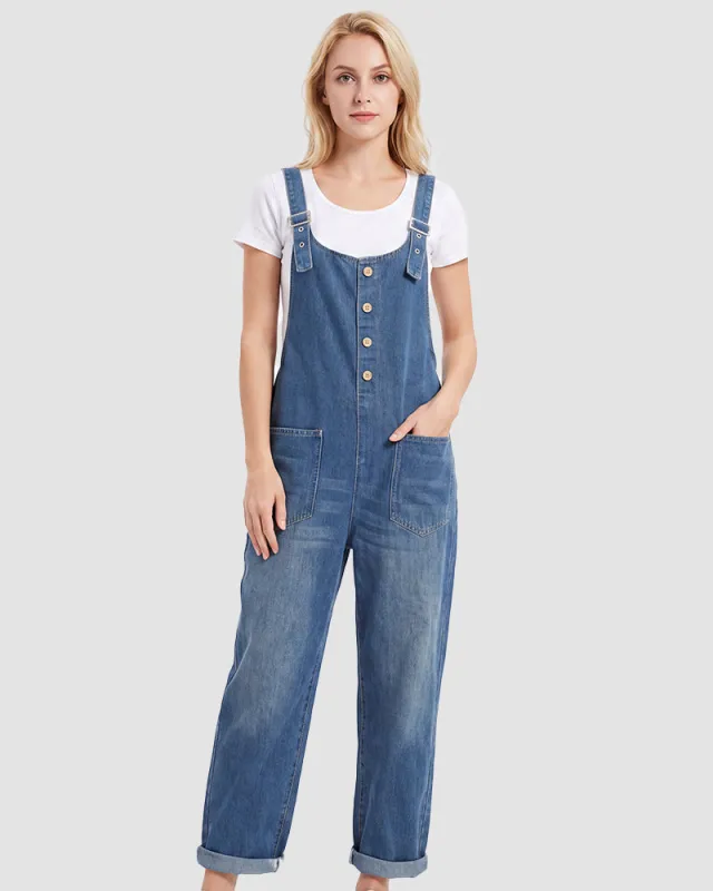 Vintage Button-Front Denim Bib Overalls made by She Curve