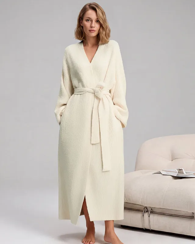 Long Plush Fleece Robe with Pockets made by She Curve
