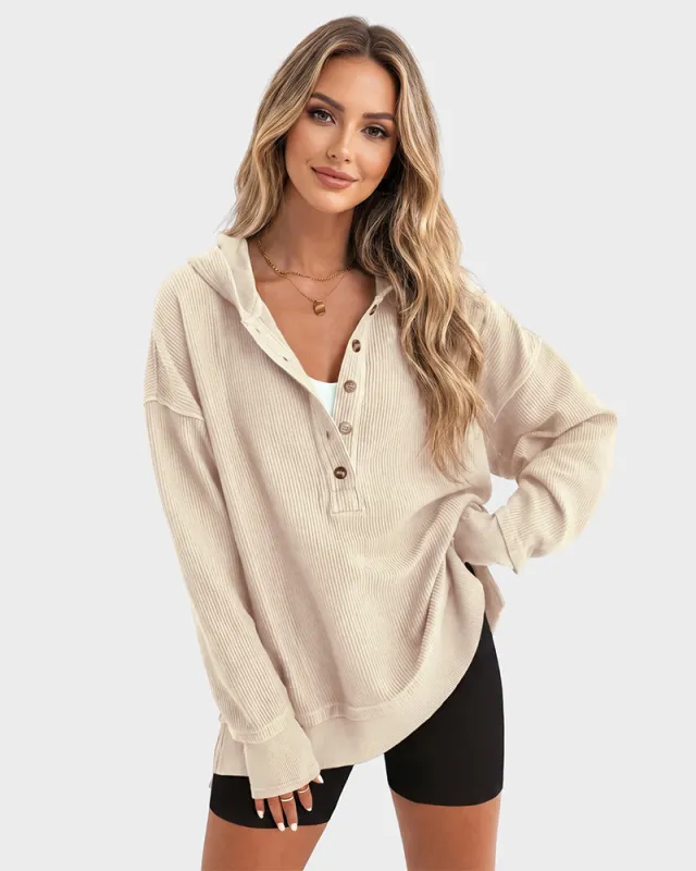 Oversized Collared Ribbed Sweatshirt made by She Curve