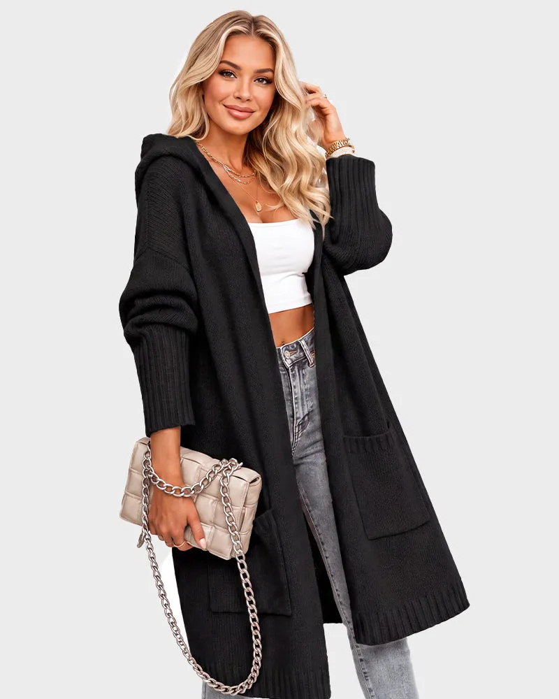 Oversized Hooded Longline Knit Cardigan with Pockets sold by She Curve product image thumbnail 5
