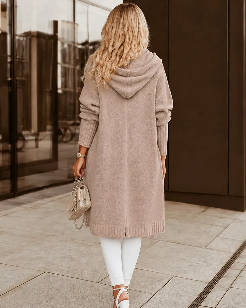 Oversized Hooded Longline Knit Cardigan with Pockets sold by She Curve product image thumbnail 4