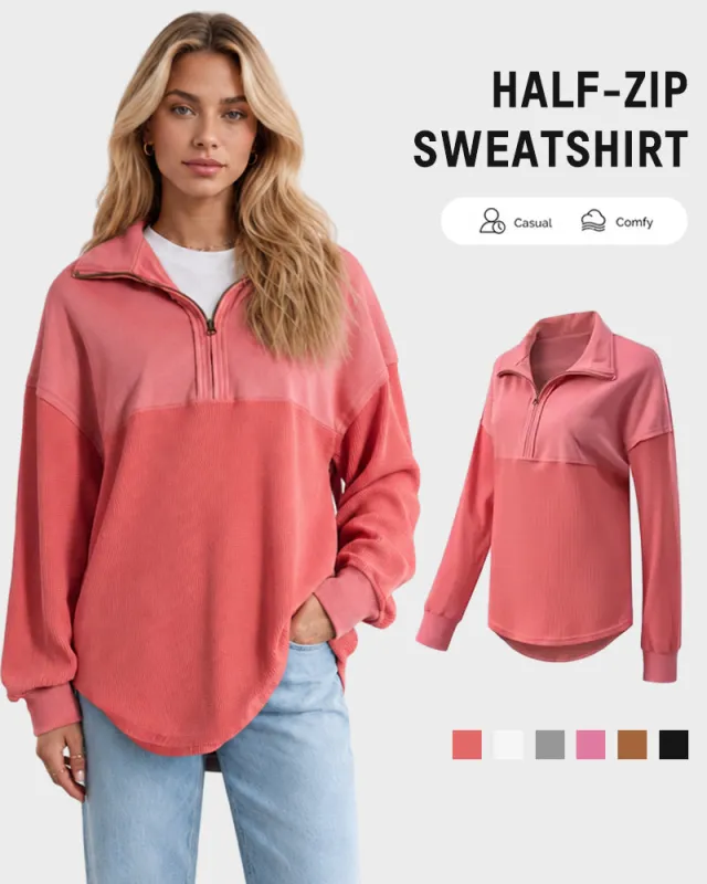 Oversized Half-Zip Waffle-Knit Pullover made by She Curve