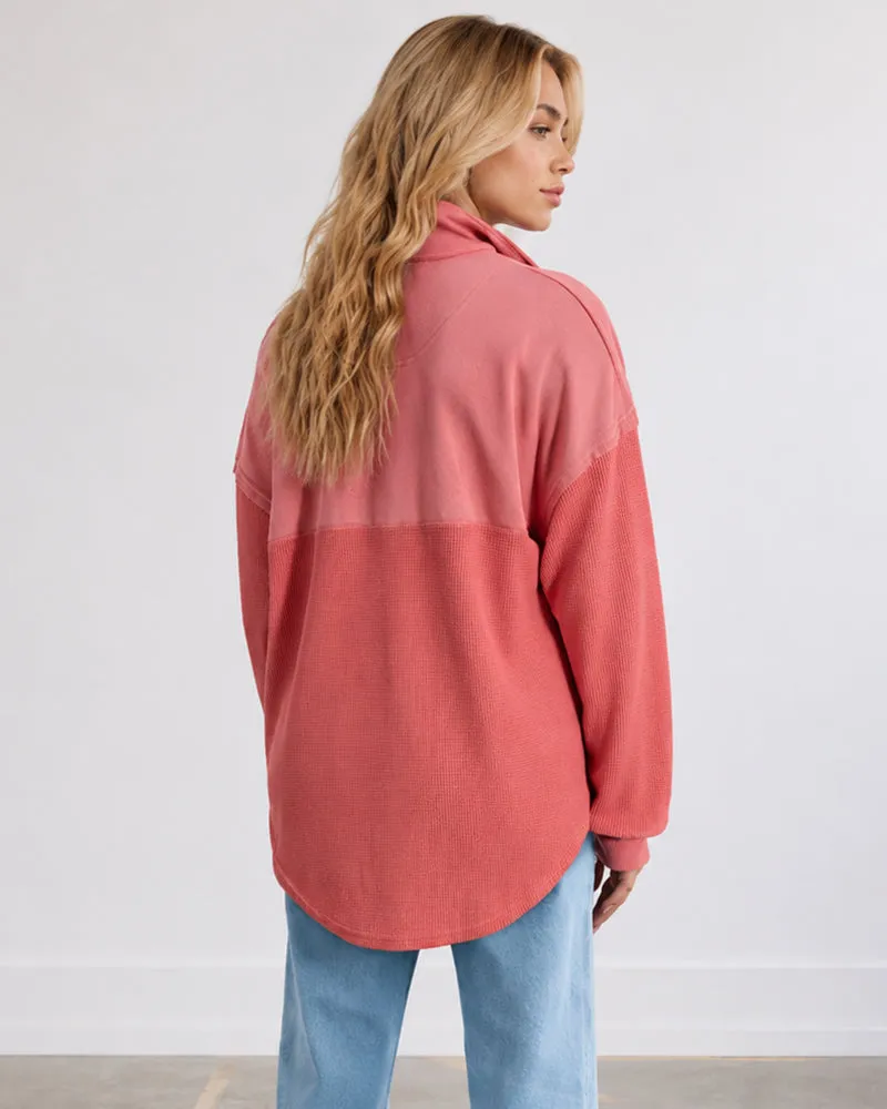 Oversized Half-Zip Waffle-Knit Pullover sold by She Curve product image thumbnail 4