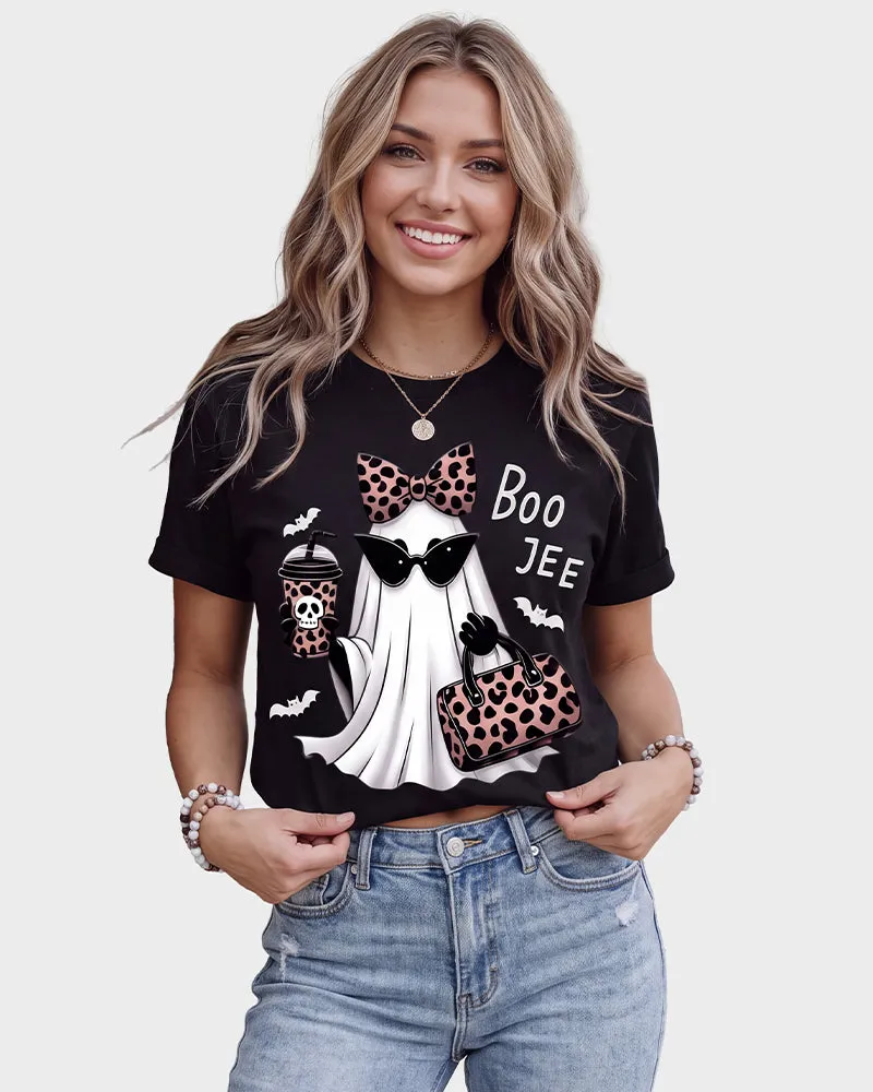 Boo-Jee Leopard Ghost Graphic T-Shirt sold by She Curve
