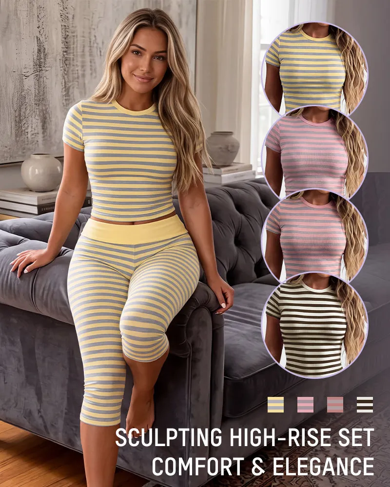 Striped Crop Top & Capri Leggings Set sold by She Curve product image thumbnail 2