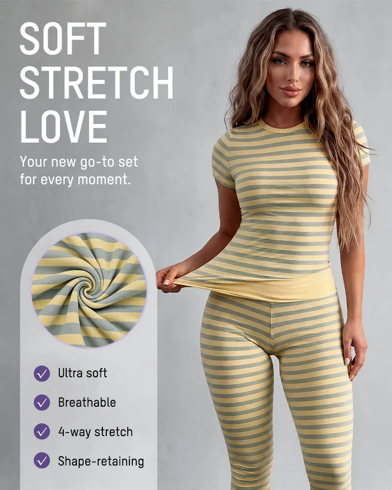 Striped Crop Top & Capri Leggings Set sold by She Curve product image thumbnail 3
