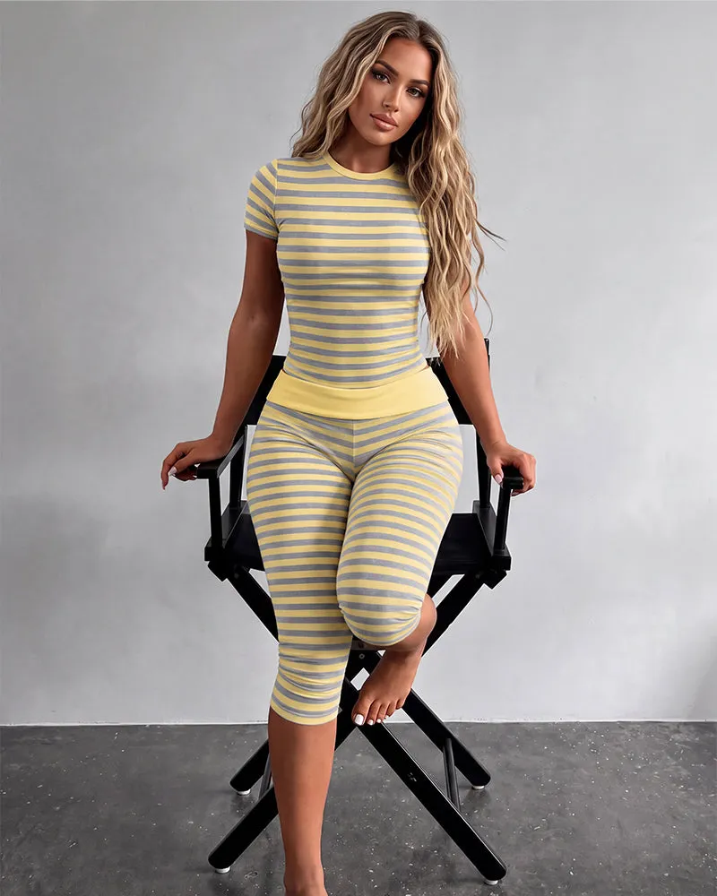 Striped Crop Top & Capri Leggings Set sold by She Curve product image thumbnail 5