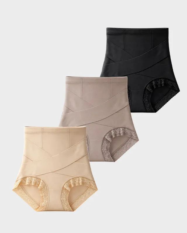 High-Waisted Crisscross Tummy-Control Butt-Lift Briefs(3 Pack) made by She Curve