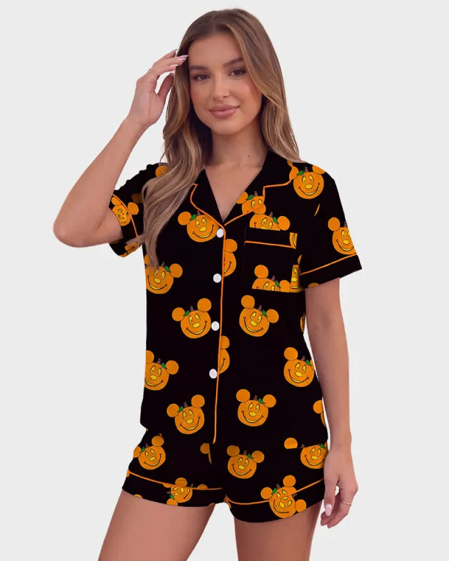 Halloween Cartoon 2-Piece Short-Sleeve Pajama Set made by She Curve