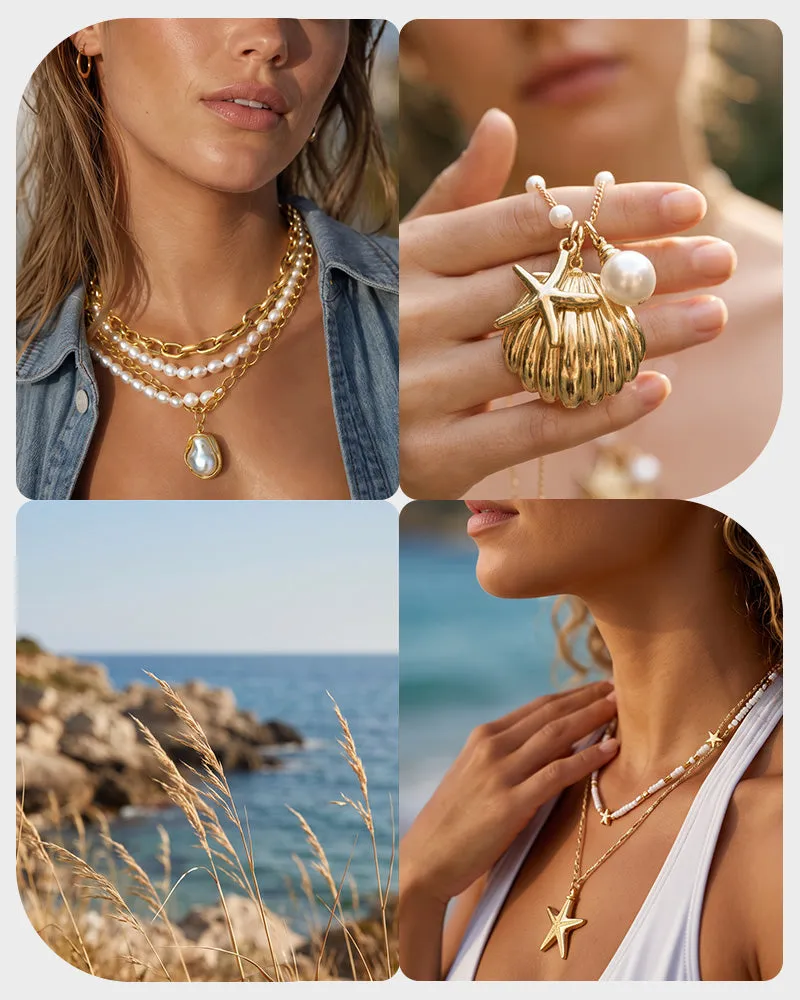 Pearl & Ocean Charm Stackable Necklace sold by She Curve product image thumbnail 5