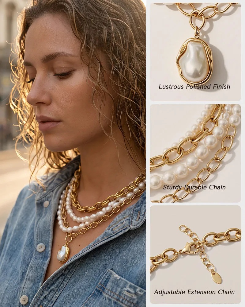 Pearl & Ocean Charm Stackable Necklace sold by She Curve product image thumbnail 2