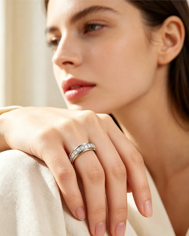 Titanium Steel Cubic Zirconia Spinner Ring made by She Curve