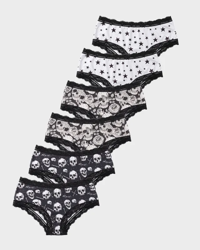 6-Pack Gothic Halloween Lace-Trim Hipster Panties made by She Curve