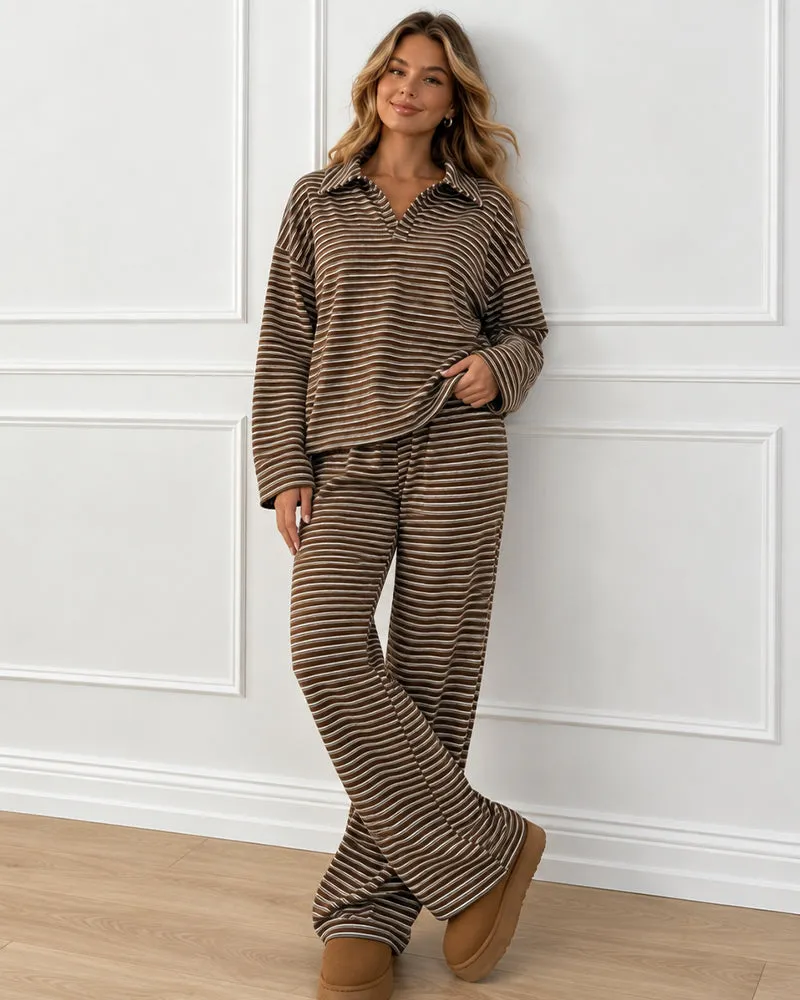 Drop Shoulder Striped Collared Long Sleeve Set sold by She Curve product image thumbnail 4