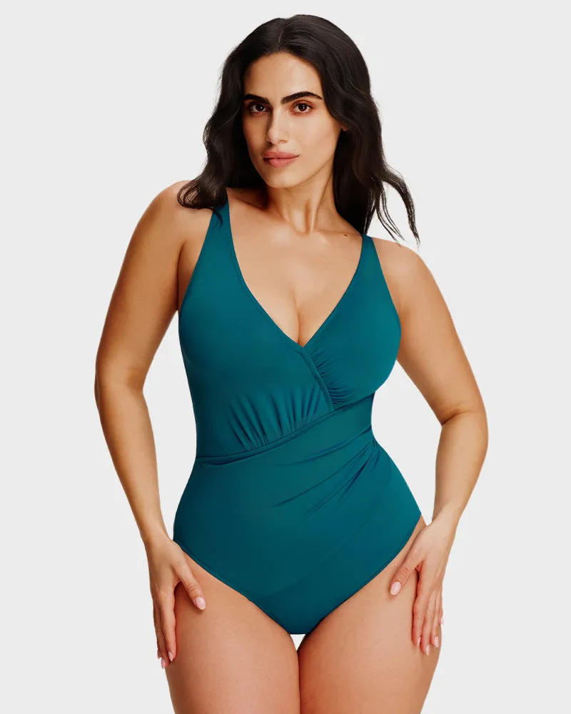 Sculpt Ease Ruched V-Neck One-Piece Swimsuit sold by She Curve product image thumbnail 5