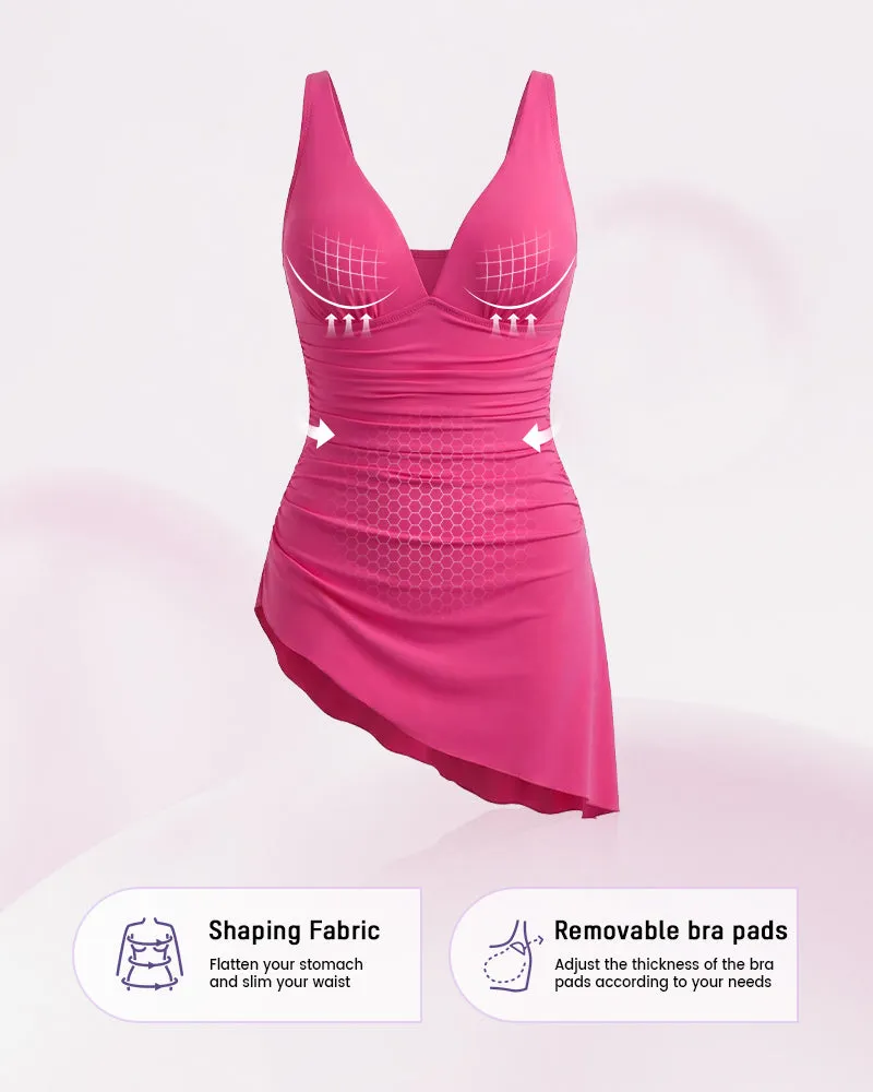 Ruched V-Neck Side Tie Slimming Swim Dress sold by She Curve product image thumbnail 2